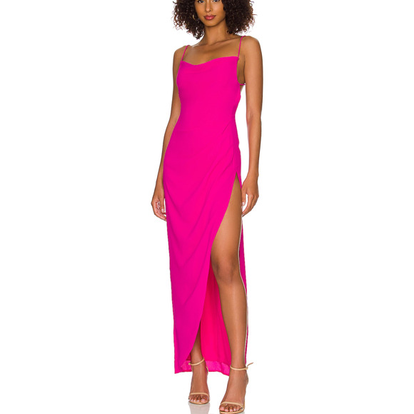 Revolve Barbie Pink Chiffon Wrap Maxi Slip Dress XS Gown More to Come $88 NEW - Picture 1 of 8
